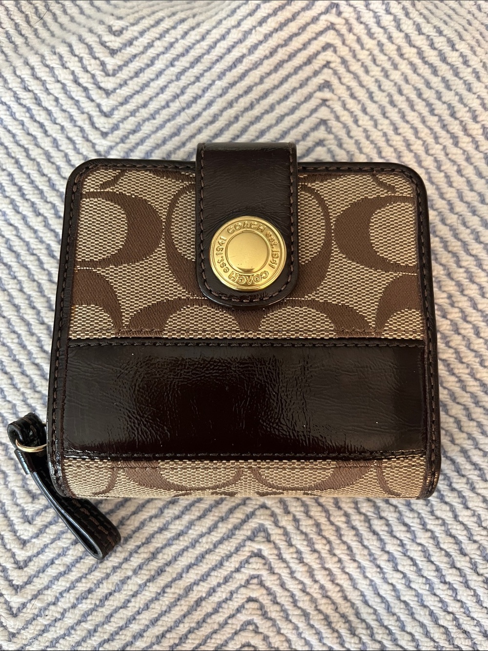 Coach Signature Vintage Canvas Wallet Dark Brown Leather Trim